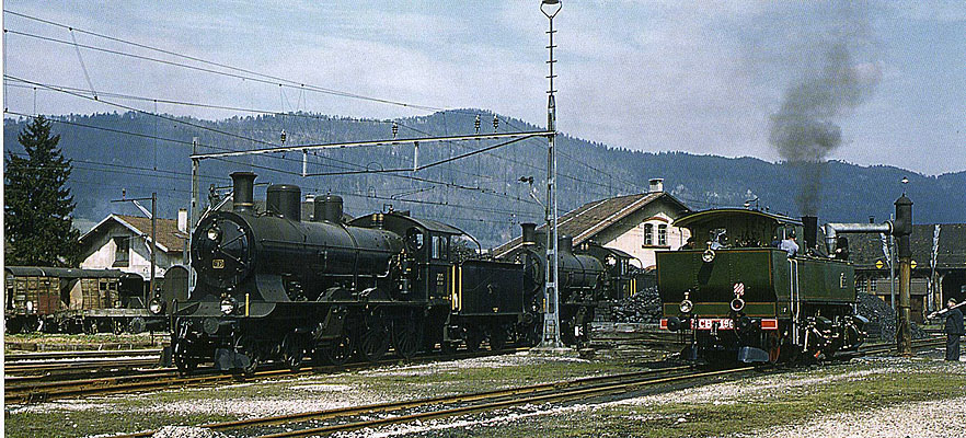 Ed 2x2/2 196 zusammen mit den A 3/5 783 und 793 im Rotondenareal, 22.04.1958. Foto P. Willen